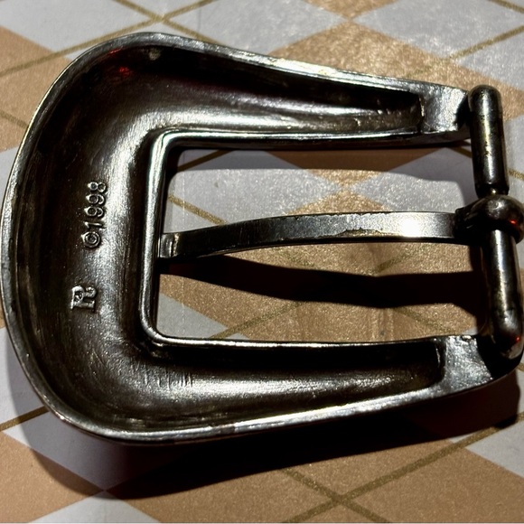 Engraved Silver Belt Buckle 1998 Western Belt Buckle Stamped R Silver Plate vtge - Picture 3 of 5